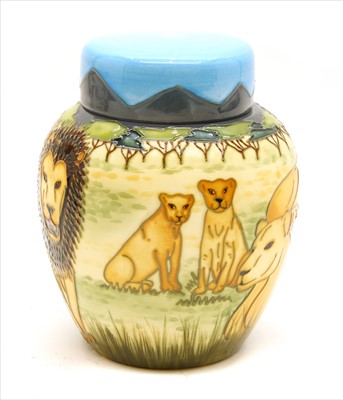 Lot 101 - A modern Moorcroft 'Pride of Lions' pattern ginger jar and cover
