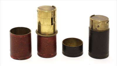 Lot 1174 - A leather and brass cylindrical sovereign case