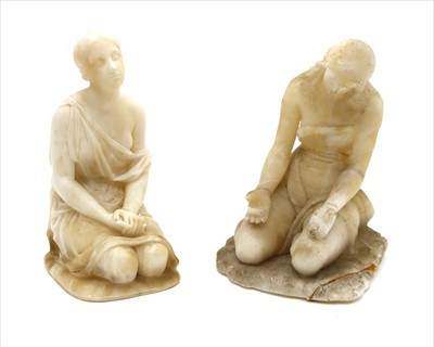 Lot 492 - Two alabaster figures, one damaged, 21cm high
