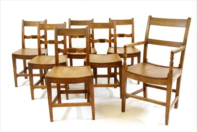 Lot 754 - A set of six solid seat, matched dining chairs