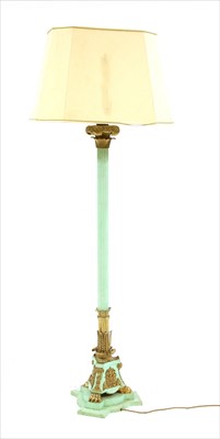 Lot 692 - A gilt and painted metal standard lamp and shade