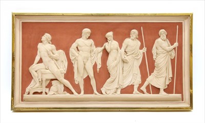 Lot 484 - A French teracotta relief moulded plaque