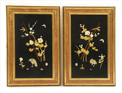 Lot 549 - A pair of Japanese ebonised panels