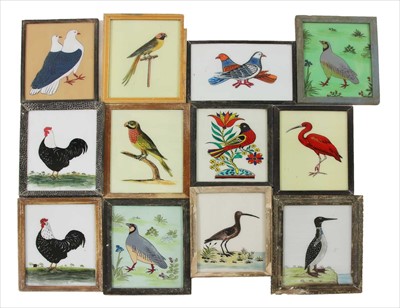 Lot 105 - INDIAN REVERSE GLASS PAINTINGS OF BIRDS