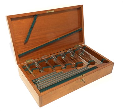 Lot 1024 - A mahogany cased standard apothecary's measures and pipettes