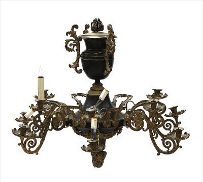 Lot 784 - A bronze and gilt bronze chandelier
