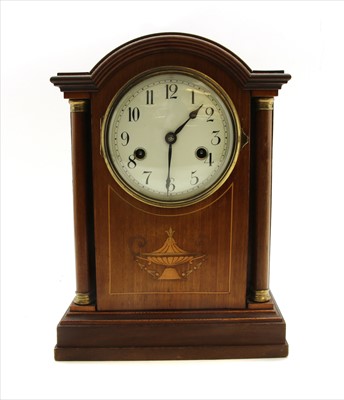 Lot 498 - An Edwardian inlaid mahogany mantel clock