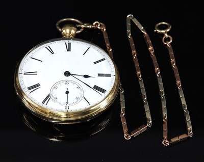 Lot 332 - An 18ct gold key wound open-faced pocket watch