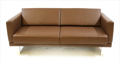 Lot 688 - A modern Boss design brown leather two seater sofa