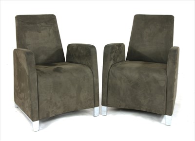 Lot 536 - A pair of contemporary 'Minta' brown suede armchairs