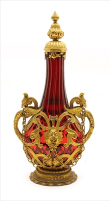 Lot 580 - A fine 19th century Russian ruby glass and gilt ormolu pilgrim flask