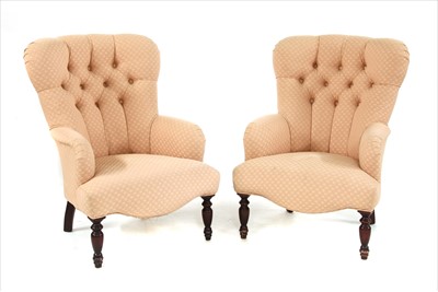 Lot 742 - A pair of Victorian style spoonback armchairs