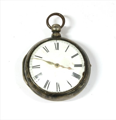 Lot 129 - A William IV sterling silver pair cased fusee verge pocket watch