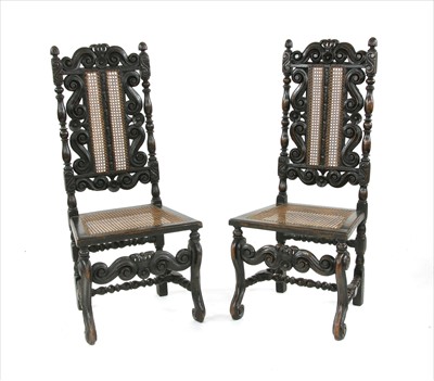 Lot 796 - A pair of Jacobean design oak side chairs