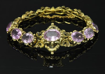 Lot 24 - A Victorian gold amethyst bracelet, c.1850