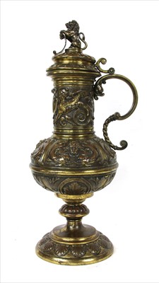 Lot 582 - A German patinated and gilded ewer and cover