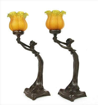 Lot 611 - A pair of Art Nouveau style lamps