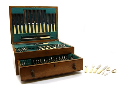 Lot 129 - An oak cased composed canteen of silver cutlery