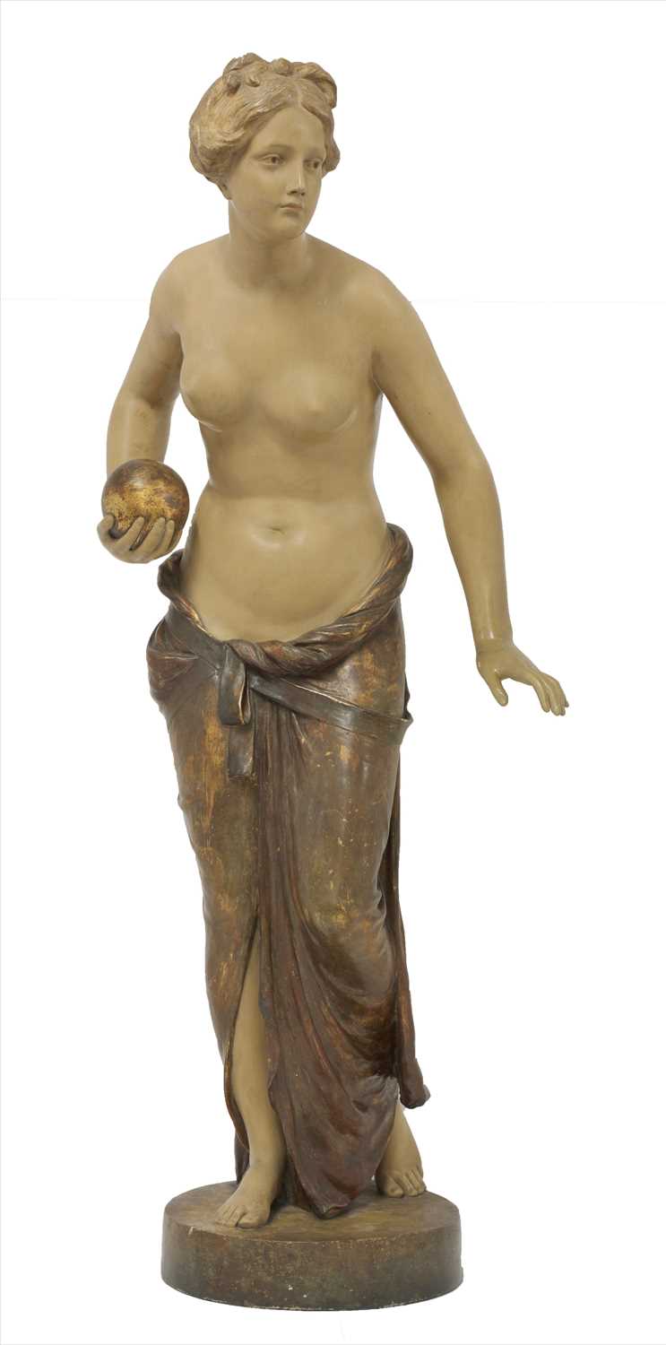 Lot 78 - A Goldscheider painted terracotta figure of a girl holding a ball