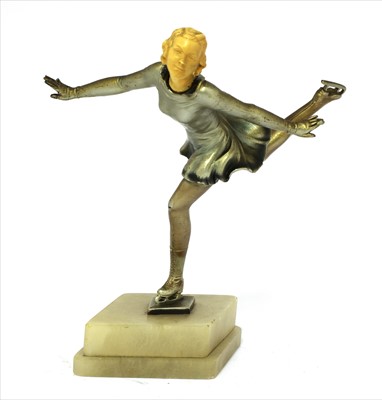 Lot 166 - An Art Deco patinated spelter figure of a skater