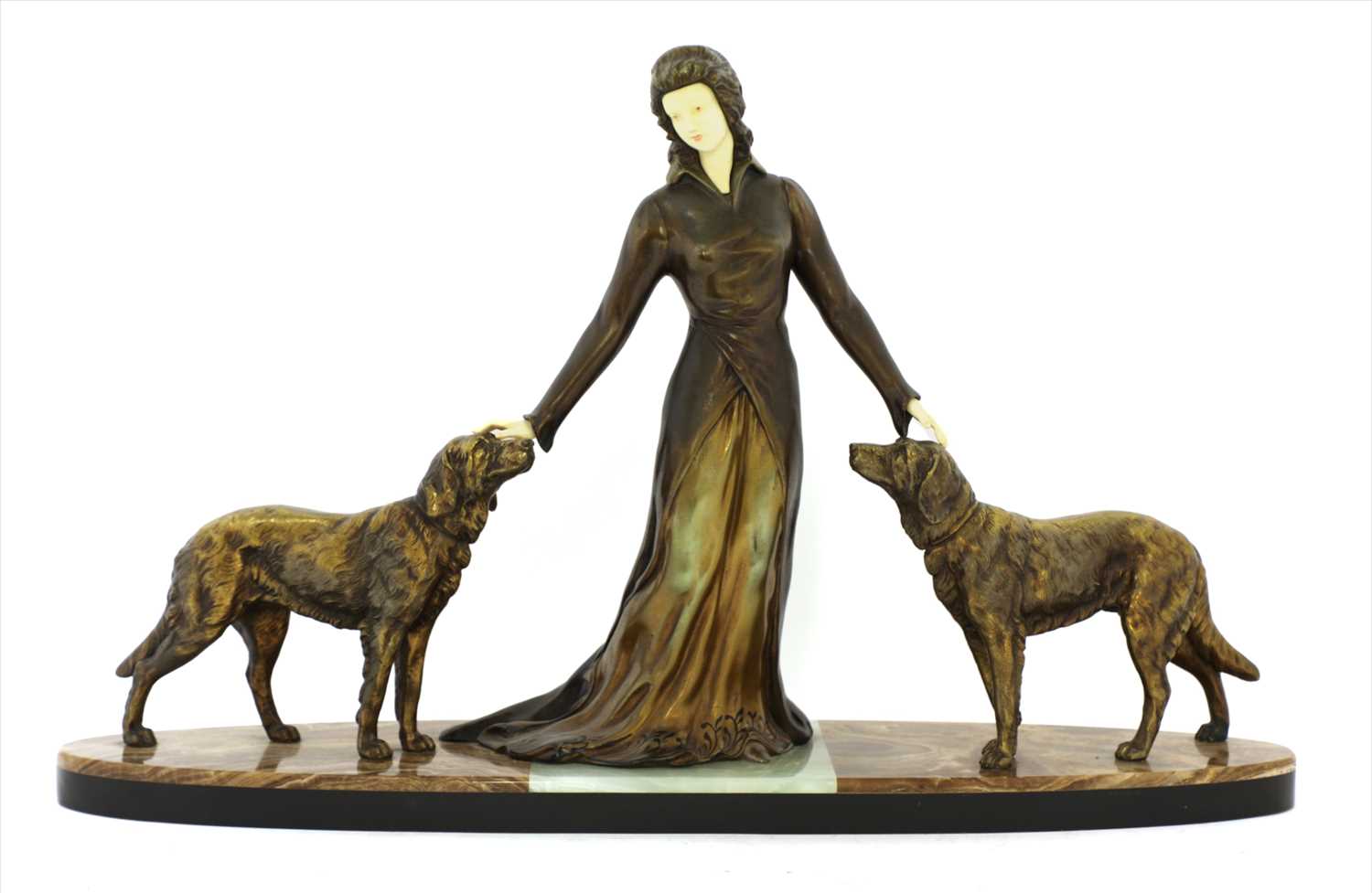 Lot 150 - An Art Deco patinated spelter centrepiece