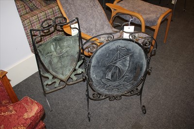 Lot 66 - Two Arts and Crafts copper and wrought iron fire screens