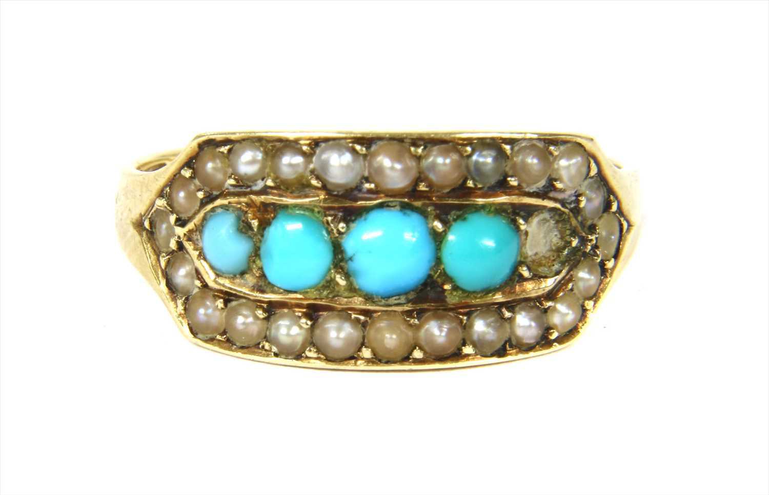 Lot 12 - A Victorian gold turquoise and split pearl ring