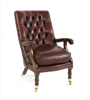 Lot 391 - A 19th century style red leather button back library chair