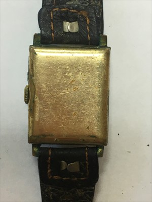 Lot 84 - An Art Deco 9ct gold mechanical strap watch