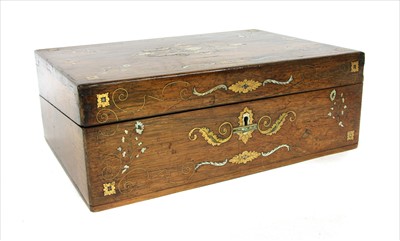 Lot 318 - A rosewood, brass, mother-of-pearl and abalone inlaid writing slope