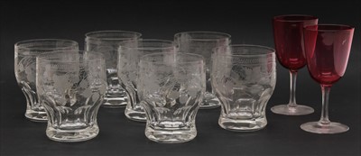 Lot 220 - A set of engraved cut glass tumblers