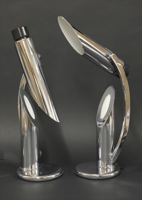 Lot 378 - A pair of Fase chrome table lamps
