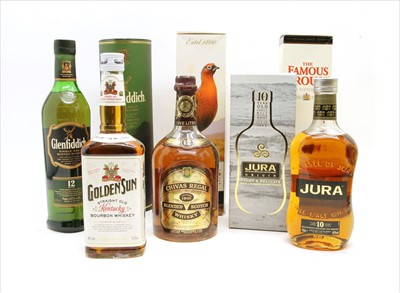 Lot 243 - Assorted Whisky to include: Glendfiddich, 12 Years Old, Jura, 10 Years Old and others, six in total