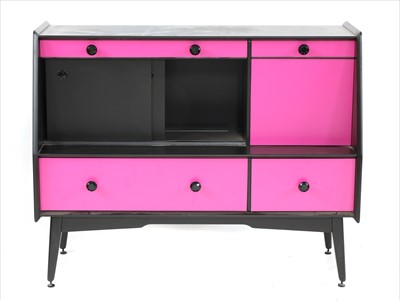 Lot 369 - A G-Plan painted black and cerise sideboard