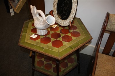Lot 15 - A mahogany and tile top hexagonal table