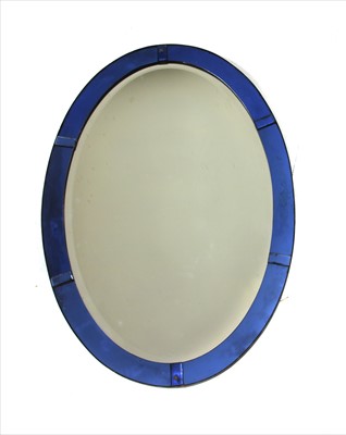 Lot 400 - An Italian clear and blue glass oval mirror