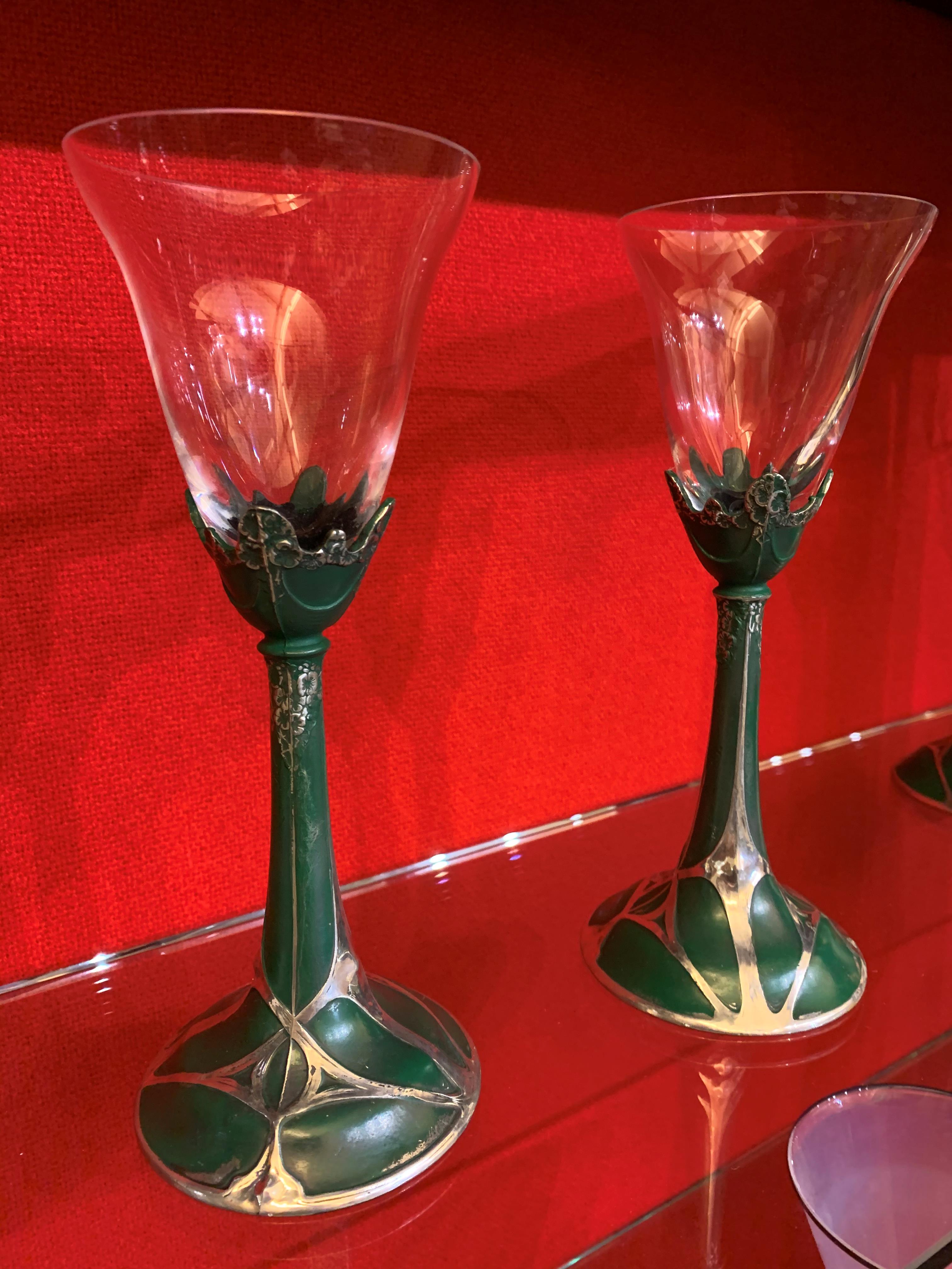 Lot 28 A set of six Art Nouveaustyle wine glasses,