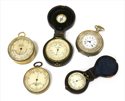 Lot 224 - Five pocket aneroid barometers