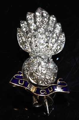 Lot 173 - A gold and platinum, diamond and enamel Royal Artillery military sweetheart brooch
