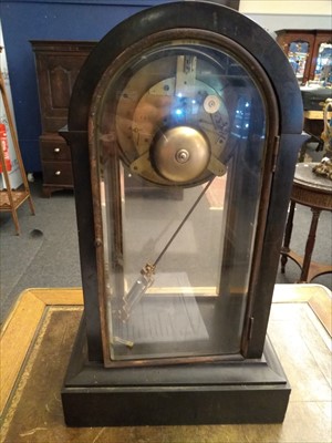 Lot 291 - A Victorian black slate mantel clock of large size