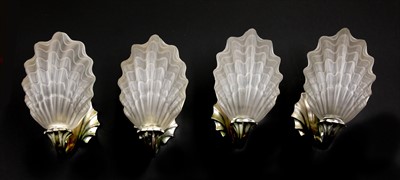 Lot 206 - A set of four Art Deco silvered wall lights