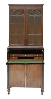 Lot 611 - A narrow strung mahogany George III secretaire bookcase