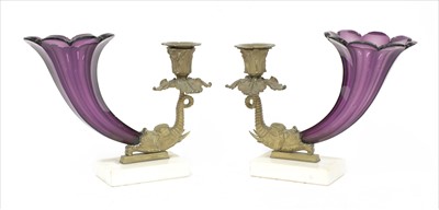Lot 23 - A pair of amethyst glass vases