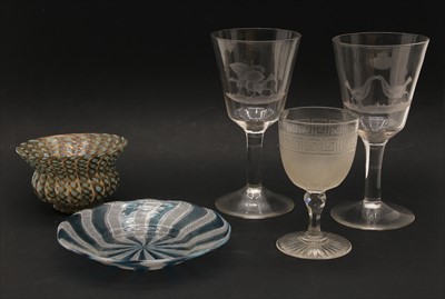 Lot 283 - Two 19th century engraved wine glasses