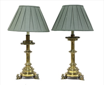 Lot 963 - A pair of brass table lamps and shades