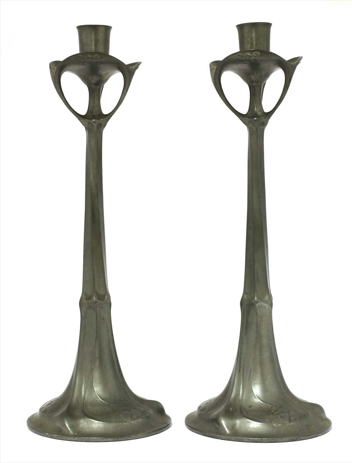 Lot 23 - A pair of Kayserzinn pewter candlesticks