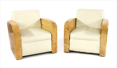Lot 131A - A pair of Art Deco design bird's-eye maple armchairs