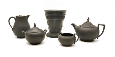 Lot 244 - Antique black basalt tea set