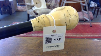 Lot 175 - A carved ivory phrenological head walking stick