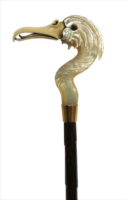 Lot 195 - A Victorian carved mother-of-pearl flamingo's head parasol